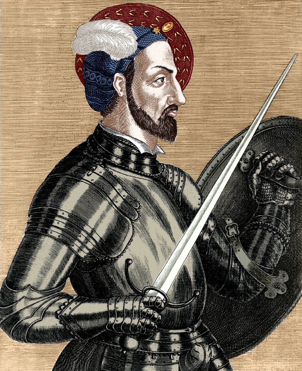 ブルボン家のシャルル（1490-1527）、フランス軍の最高司令官、エングレーヴィング・コロライズド・ドキュメント（Colourized document）。 作： （後）フランスの学校
