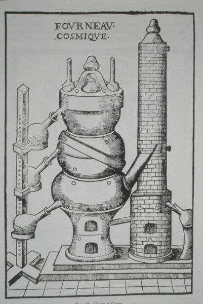 19世紀後半に出版された魔法の歴史に描かれたAnnibal Barlet（1653）による「La Theotechnie Ergocosmique」のCosmic Oven（リソ） 作： （後）フランスの学校