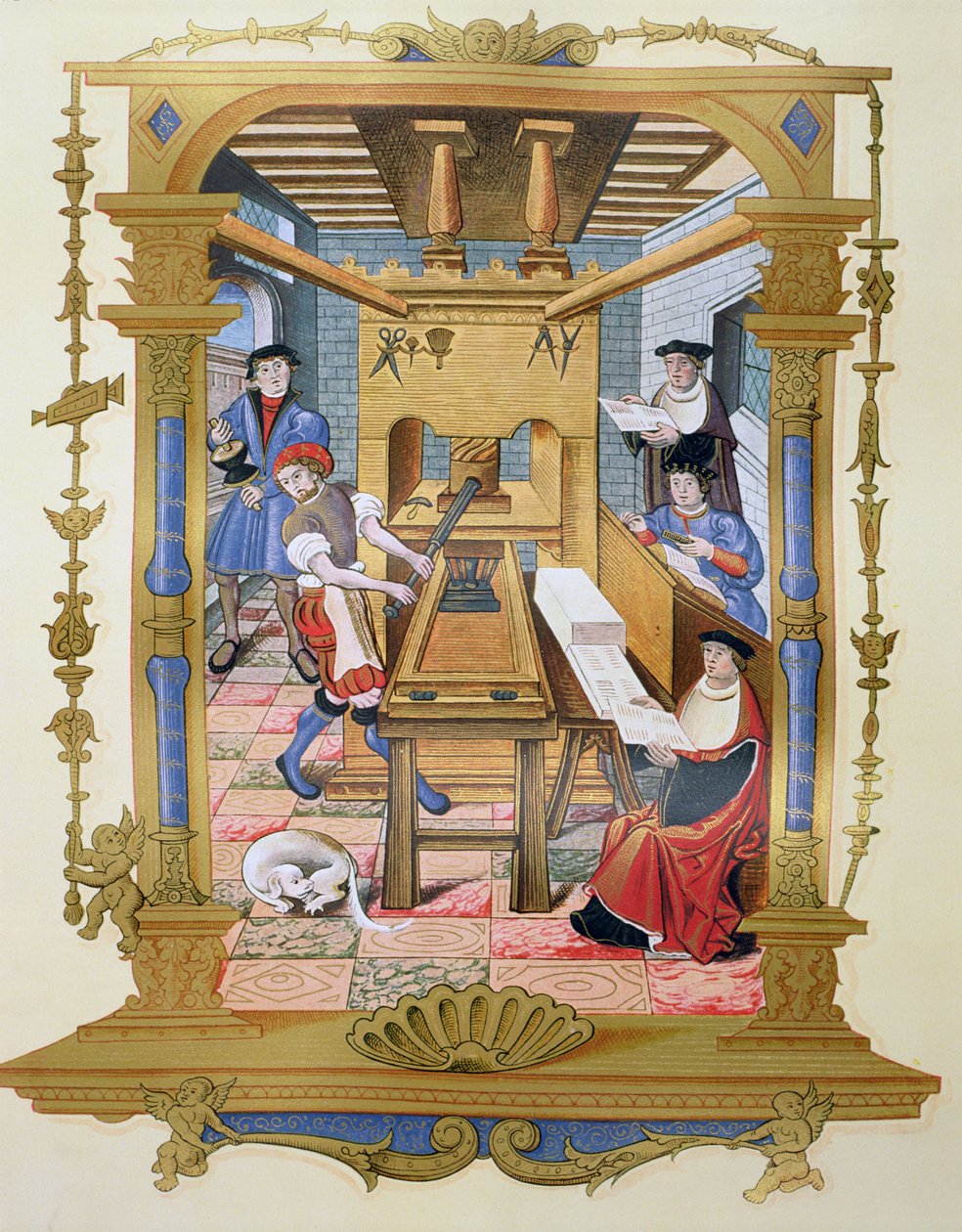 16世紀の印刷作品の内部、「Chants royaux sur la Conception Couronnee du Puy de Rouen」のミニチュアのコピー（カラーリソ） 作： （後）フランスの学校