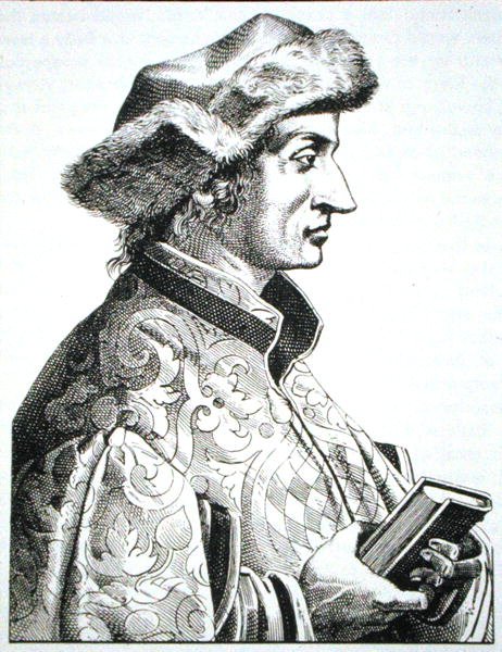 Sebastien Brant (c.1485-1521)の肖像、J Scheible著「Das Kloster」第1巻（1845年、シュトゥットガルト）より、19世紀後半に出版された「History of Magic」に掲載された図版（リトグラフ）。 作： （後）ドイツ語学校