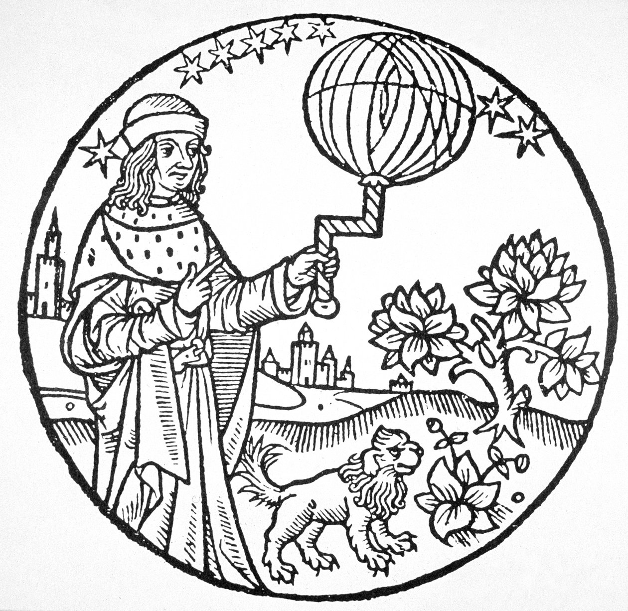 アリストテレス（紀元前384〜322年）の理想的な肖像画、「Aristoteles cum Leonardi Aretini Commentariis」（1516年、ヴェネツィア）の挿絵のコピー、19世紀後半に出版された「魔術の歴史」に使用された（木版画 作： (後)イタリア学校