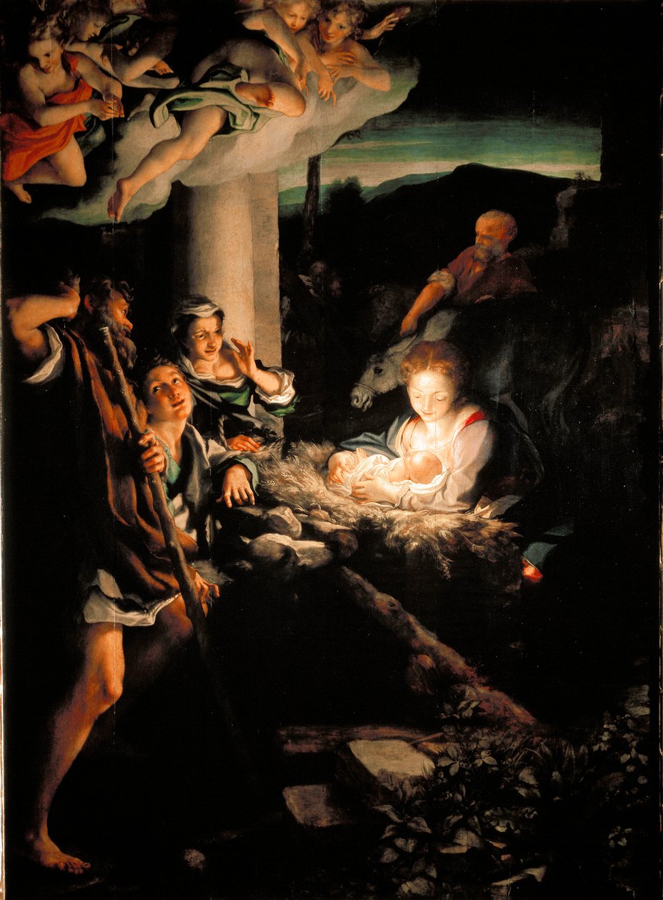 ホーリーナイト（Nativite）。アントニオ・アレグリ・ディット・イル・コレッジョ（The Correge）の絵画 作： （c.1489-1534）コレッジョ