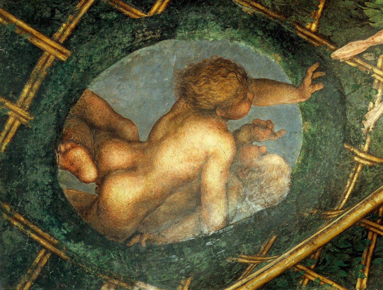 聖パウロの間または修道院の間の装飾の細部、ケルブ付き卵形 作： （c.1489-1534）コレッジョ