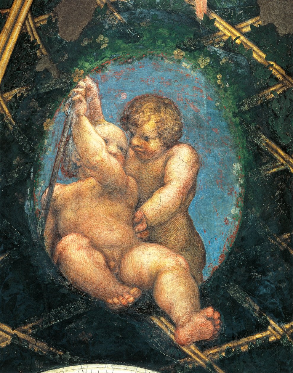 聖パウロの間または修道院の間の装飾の細部、ケルブ付き卵形 作： （c.1489-1534）コレッジョ