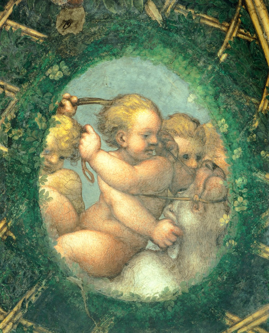 アントニオ・アレグリ・ダ・コレッジョ（1489-1534）によるフレスコ画「ケルブのある卵形」 イタリア、パルマのサン・パオロ修道院の修道院長の部屋 作： （c.1489-1534）コレッジョ