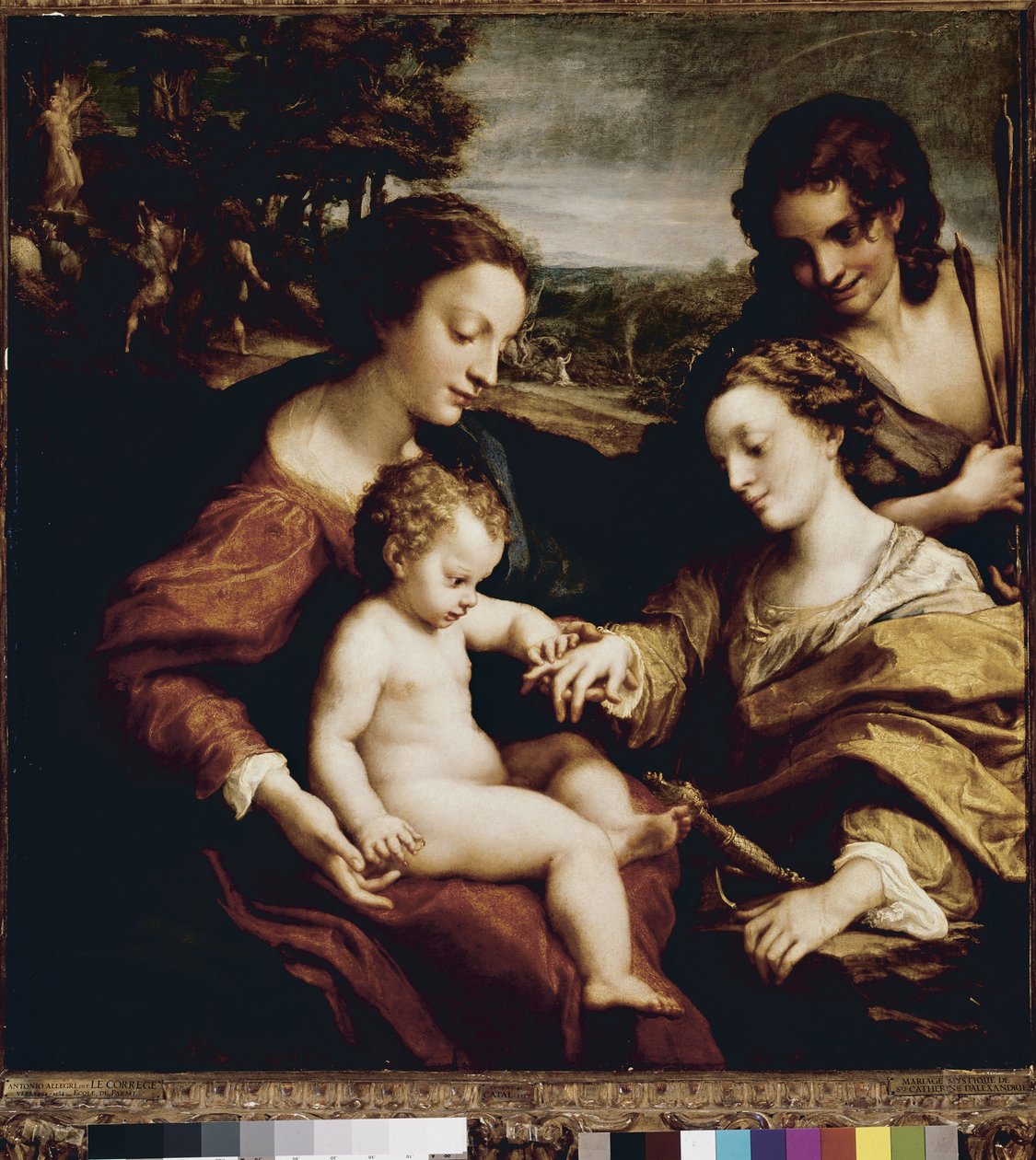 聖カタリナの神秘的な結婚」（パネルに油彩 作： （c.1489-1534）コレッジョ