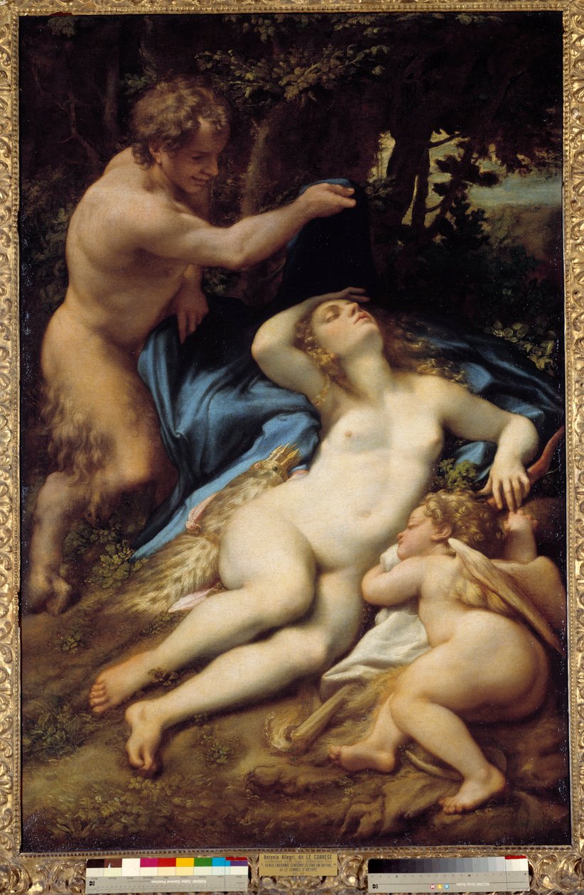 ヴィーナス、サテュロス、キューピッド アントニオ・アレグリ(dit Correggio ou Le Correge 1489-1534)の絵画 1525年 Sun.1,88x1,25 m 作： （c.1489-1534）コレッジョ