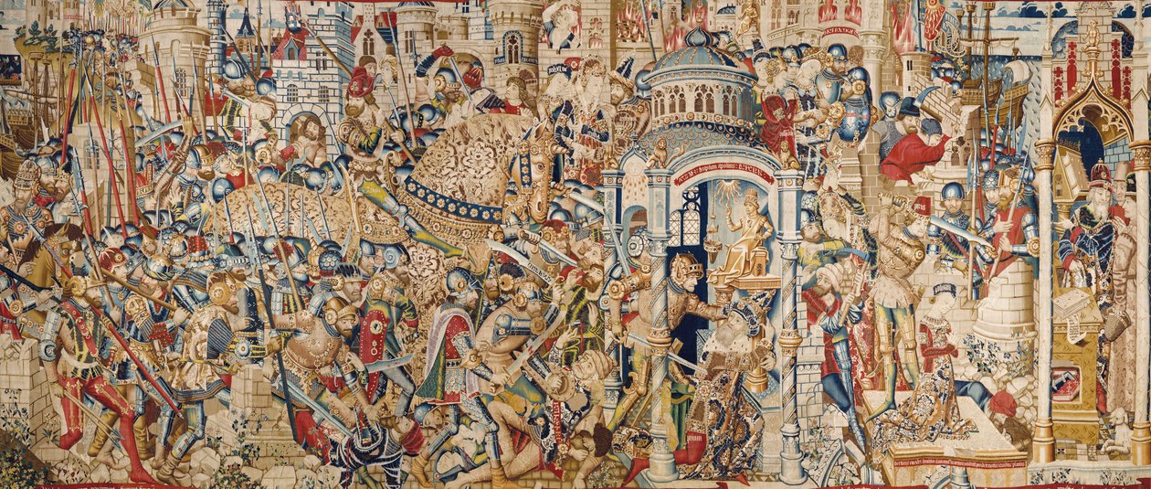 A Guerra de Tróia: A Destruição de Tróia, c.1470 (tapeçaria) 作： (fl.1450-75) 共愛の達人