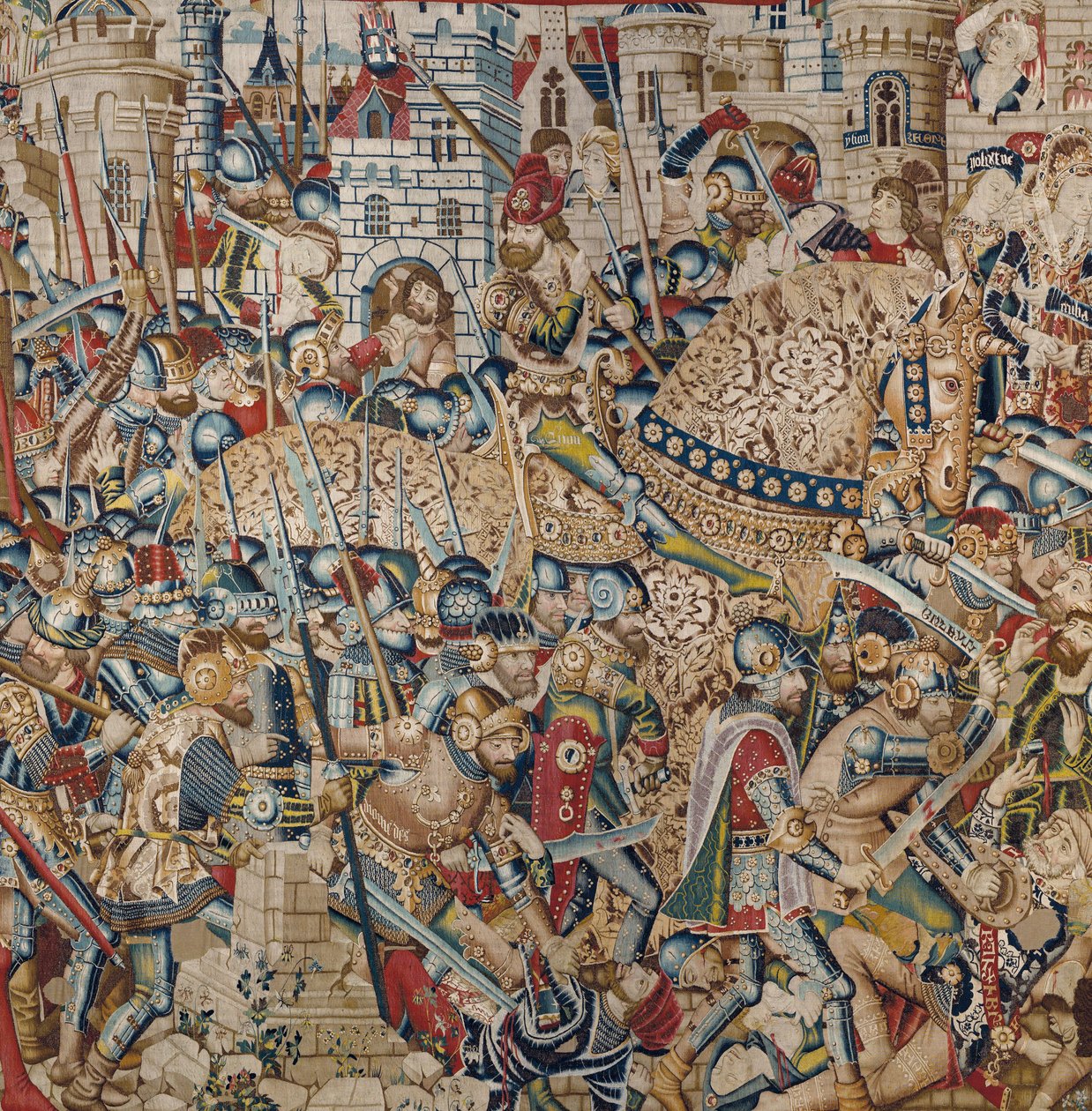 トロイア戦争：トロイの破壊、1470年頃（タペストリー） 作： (fl.1450-75) 共愛の達人