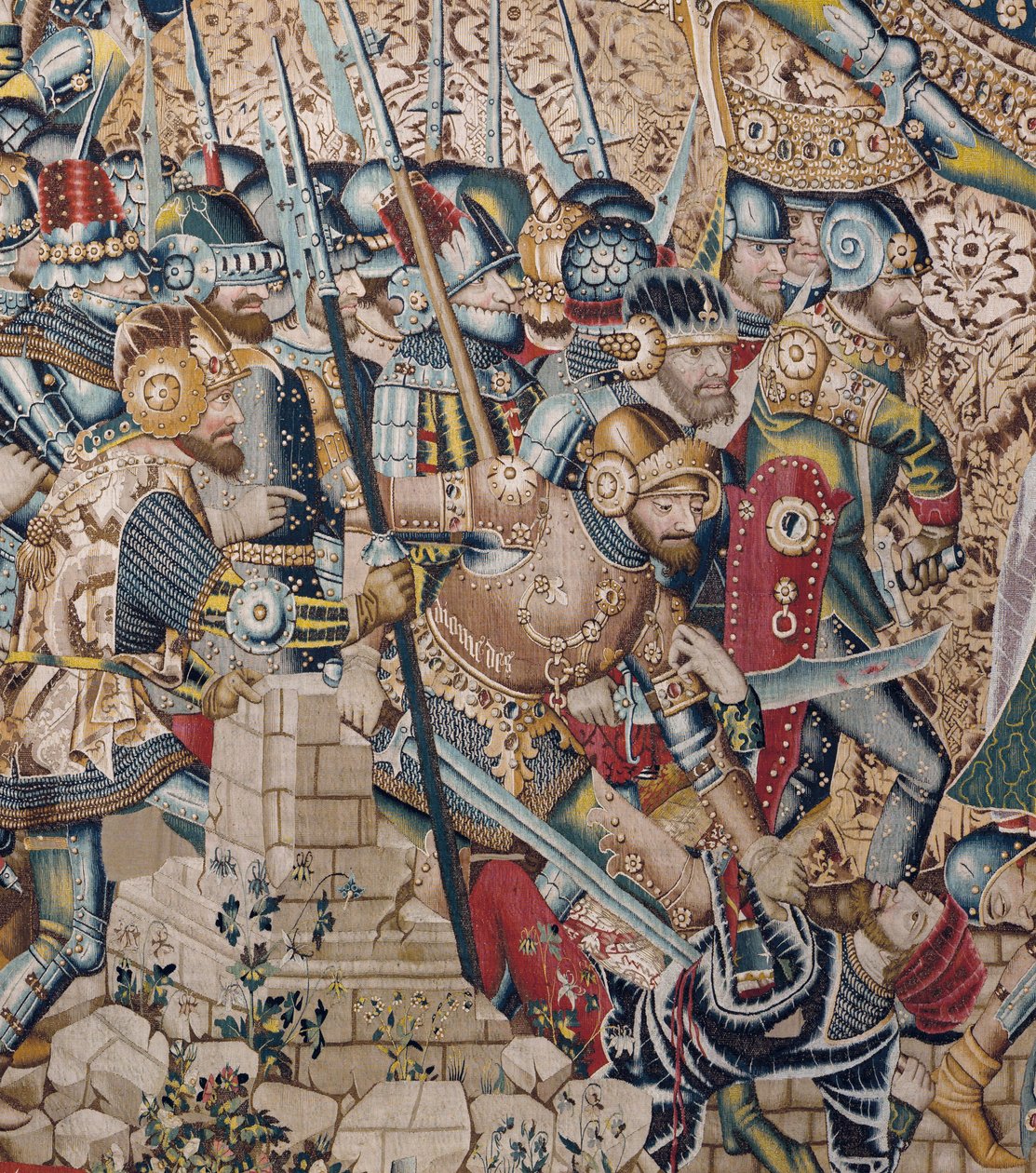 トロイア戦争：トロイの破壊、1470年頃（タペストリー） 作： (fl.1450-75) 共愛の達人
