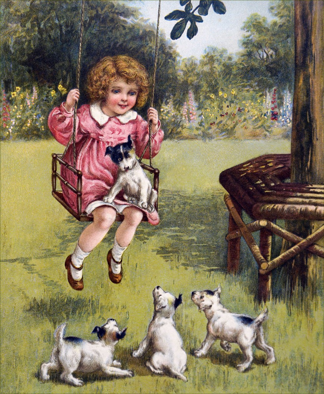 彼女の子犬を持つ少女 作： 不明