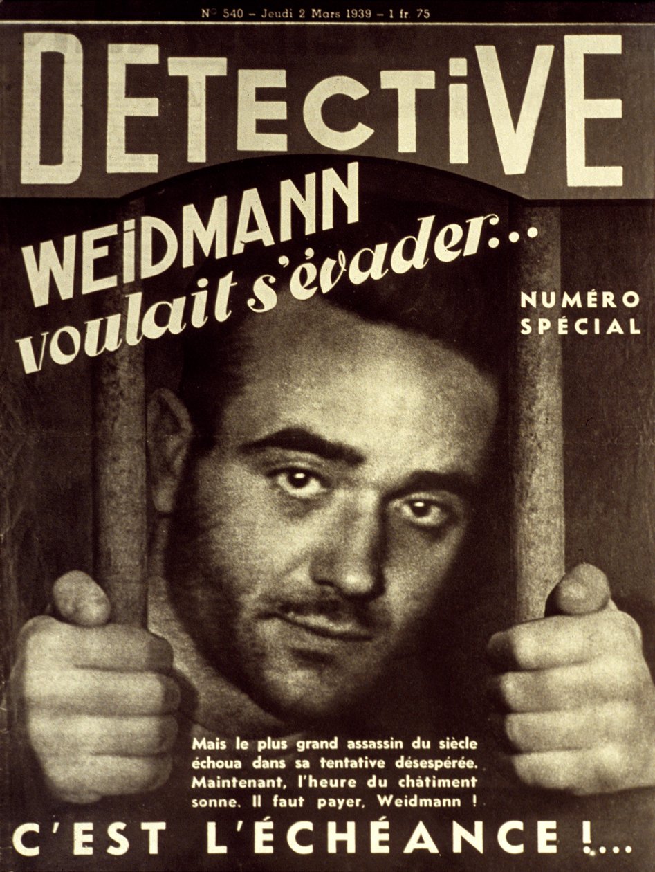 紙の表紙1939年3月2日、刑事：1939年6月17日に処刑されるユージンワイドマン（1908-1939）殺人犯（フランスで最後に公に処刑される人物） 作： 不明