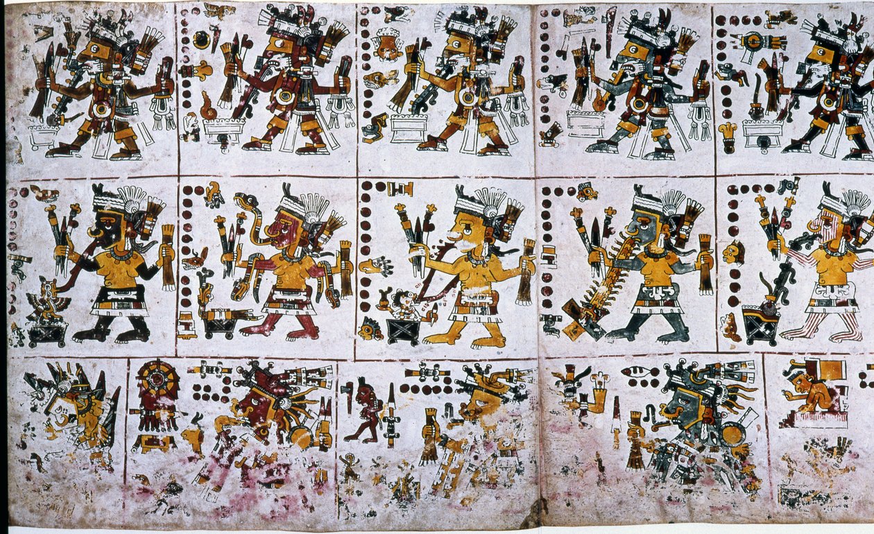 犠牲の後に現れるシウテテオの魂を示す、ボルジアコーデックスのページの複製の詳細 作： 不明
