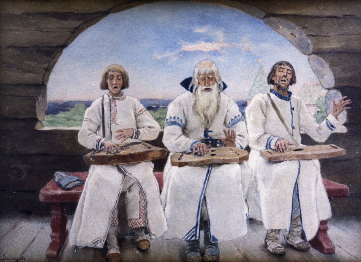 ダルシマー奏者、1899年、パネルに油彩、ビクターヴァスネツォフによる絵画。 作： 不明