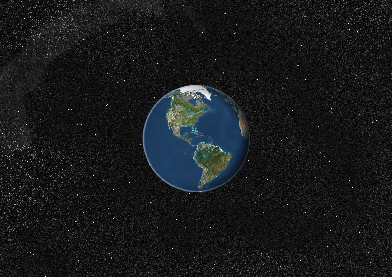 南北アメリカを中心とした地球、True Color衛星画像 作： 不明