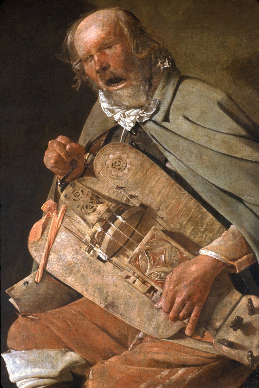 ロワールアトランティックN * 093-NantesMusee des Beaux Arts-「Le Leouure de Vielle」（詳細）（Le Vielleur au chapeauまたはLe Vielleur au mouche）-Georges de La Tour（1593-1652）ca. 1625 作： 不明