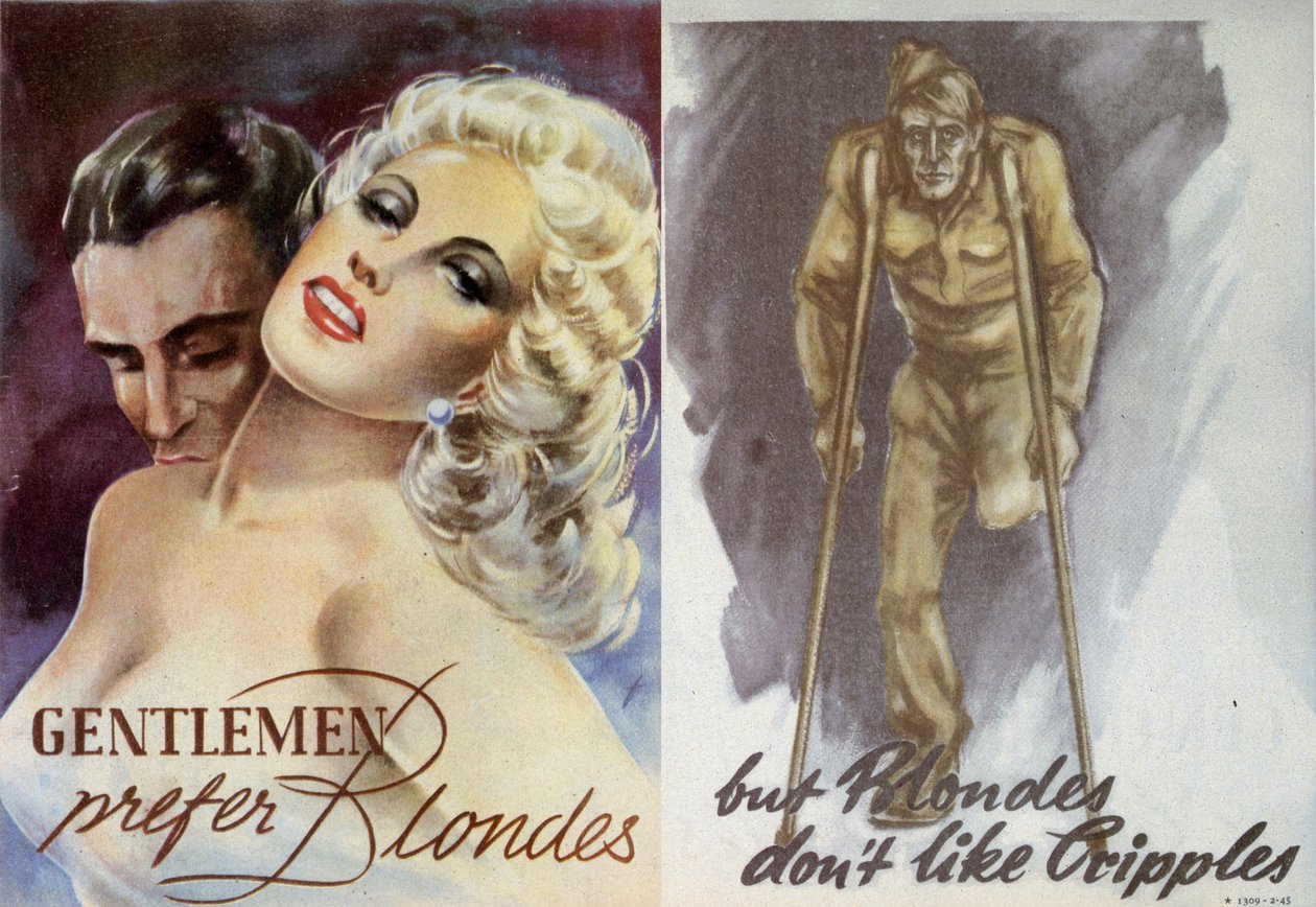 宣伝。紳士はブロンドを好みますが、ブロンドは障害者を好まない。 1944 作： 不明