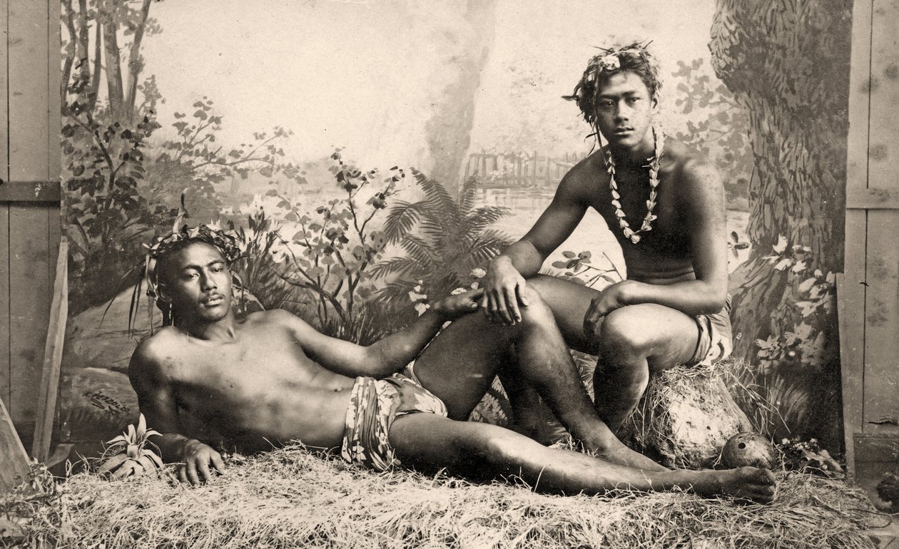 2人の男性ダンサー、タヒチ、1887 作： 不明
