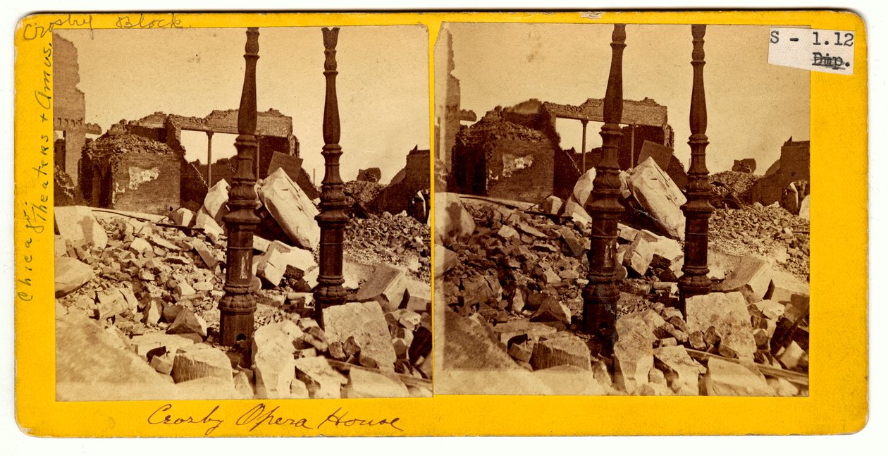 1871年の大シカゴ火災後のクロスビーオペラハウスの遺跡 作： アメリカの写真家