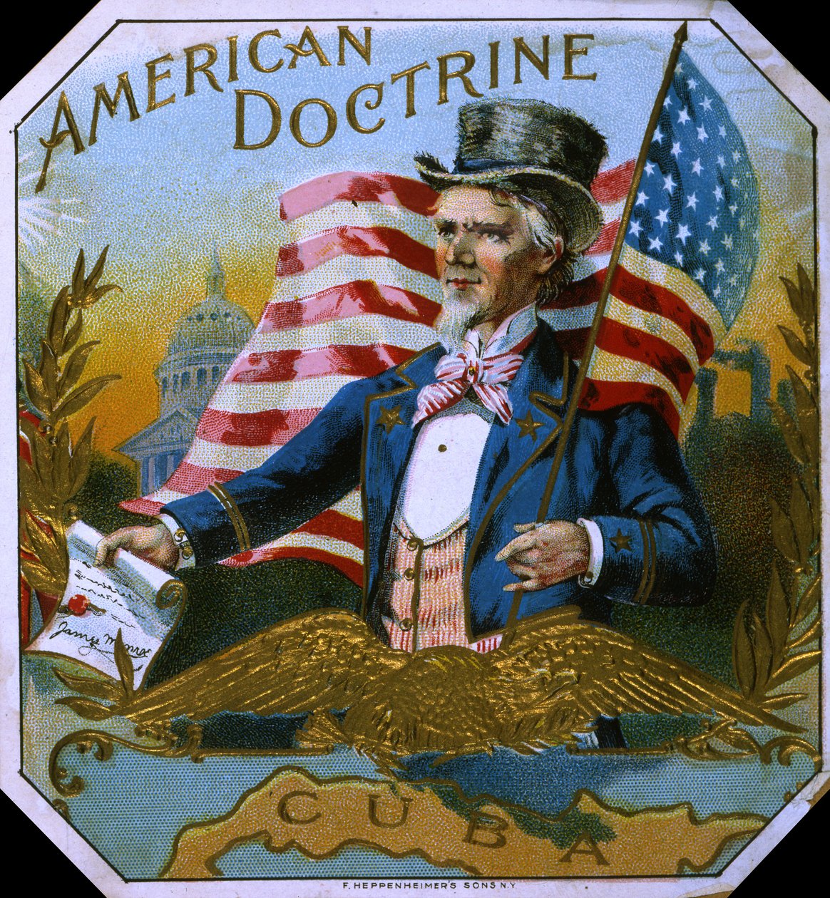 American Doctrine Cigar Box Label、c.1890s 作： アメリカの学校