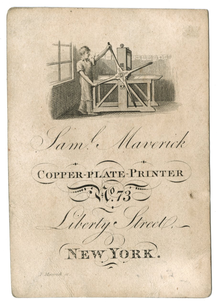 サミュエル・マーベリックの名刺、1812-45年 作： アメリカの学校