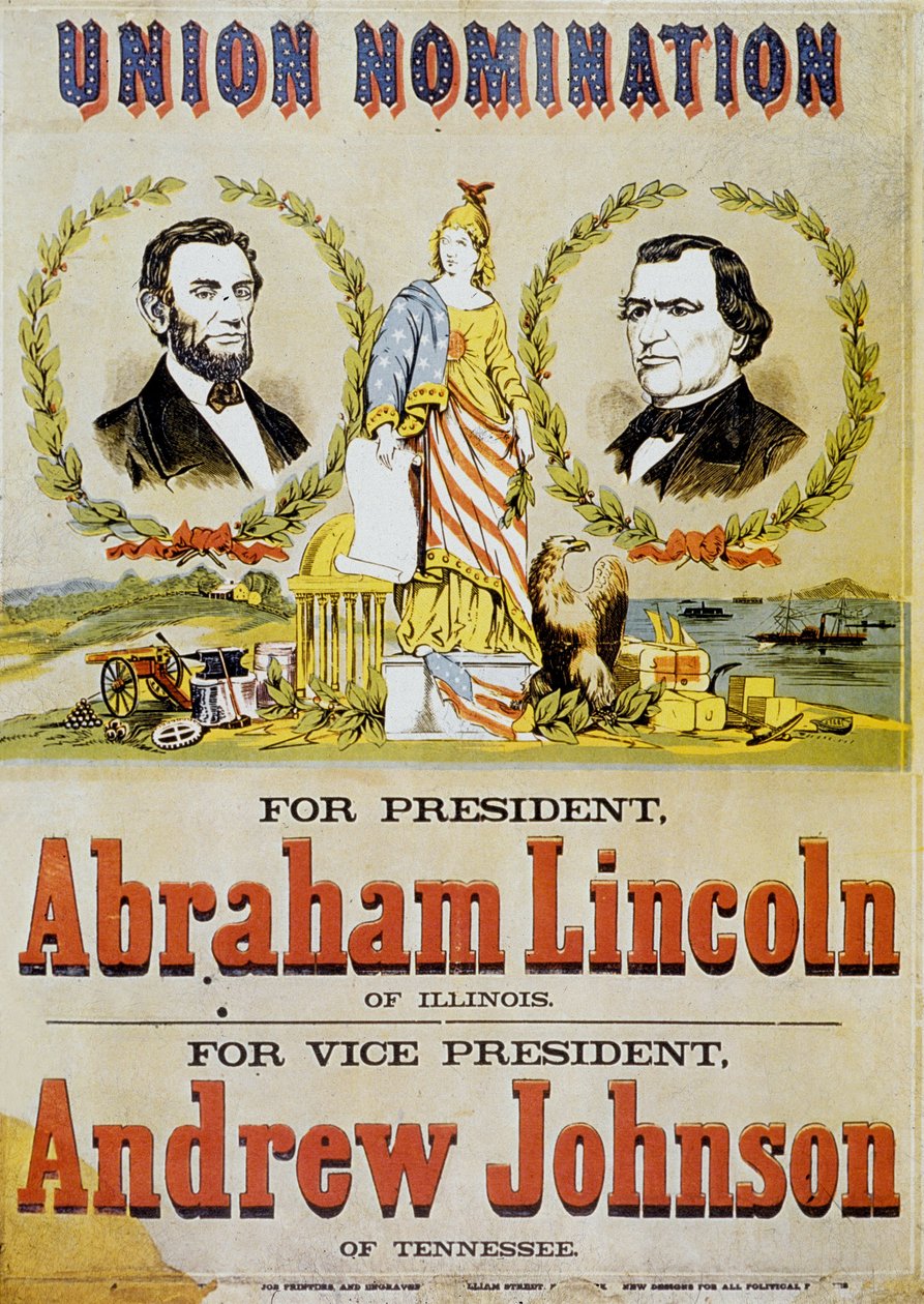アメリカ大統領選挙のポスター：エイブラハムリンカーン候補と彼の副大統領アンドリュージョンソン、1860 作： アメリカの学校