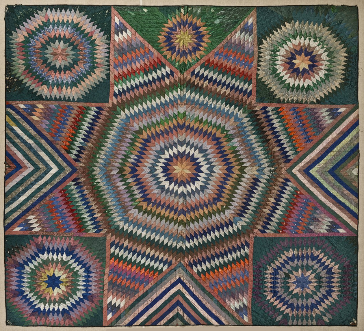 ベツレヘムのキルトの星、1850年頃（絹） 作： アメリカの学校
