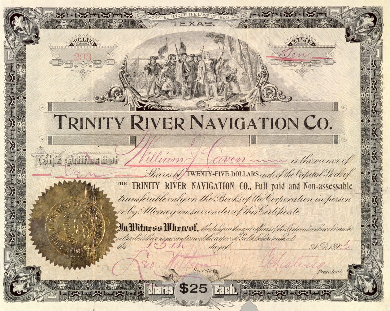 Trinity River Navigation Co.、1895の株式 作： アメリカの学校