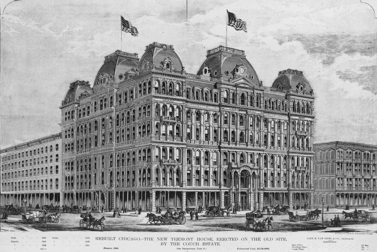 新しいトレモントハウス、土地所有者のイラスト、1873年3月補足 作： アメリカの学校