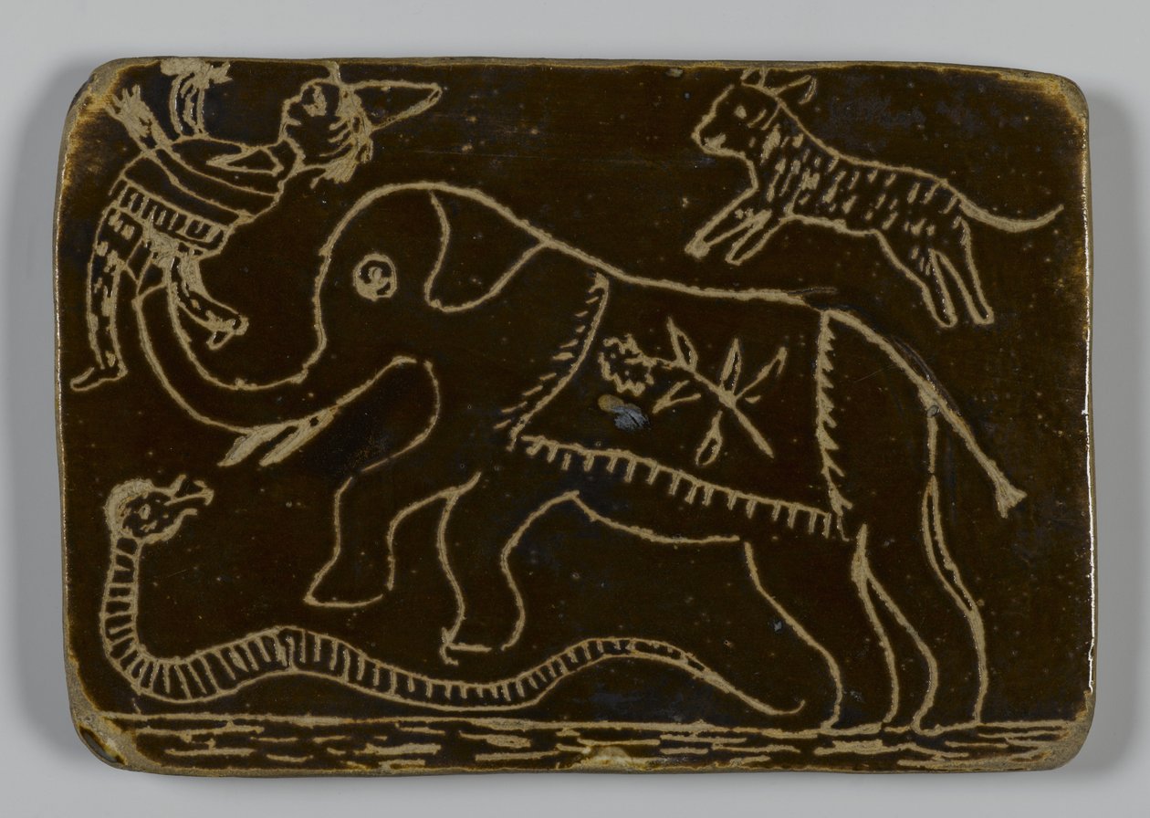 動物のタイル（陶器）（342197も参照） 作： アメリカの学校