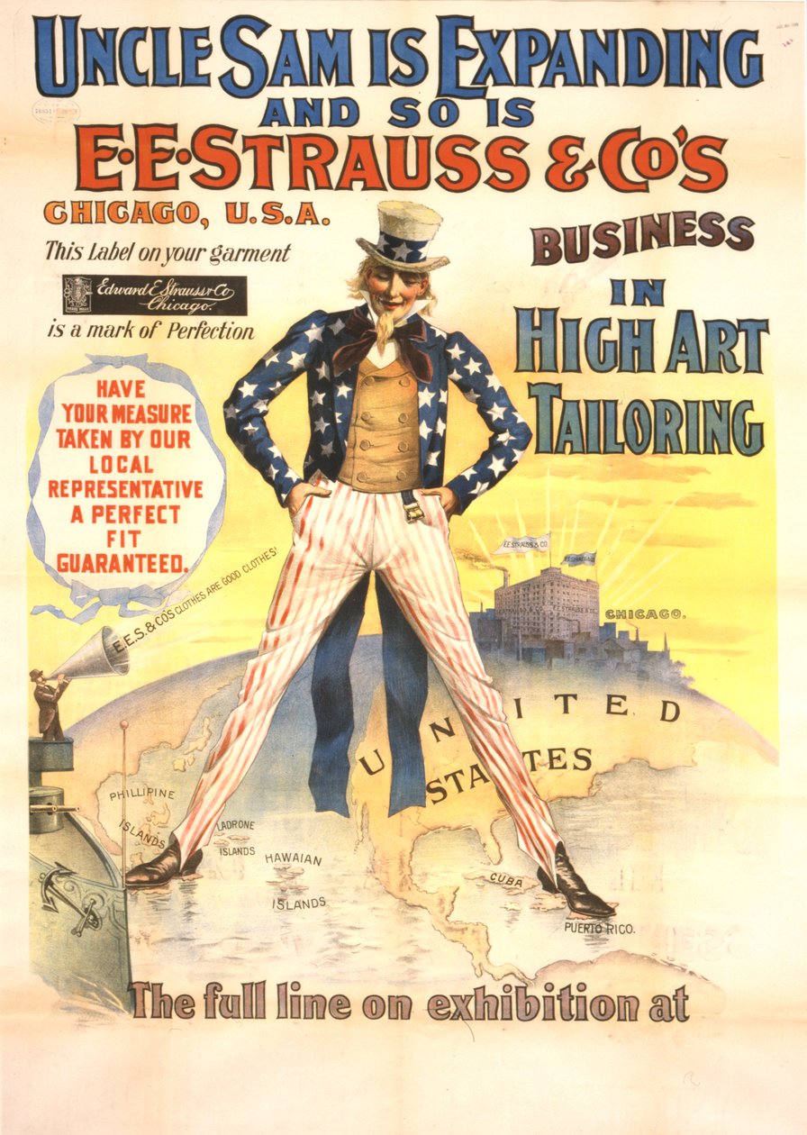 アンクルサムは拡大し、EE Strauss＆Co.のハイアート仕立て事業も拡大しています（c.1898）。 作： アメリカの学校