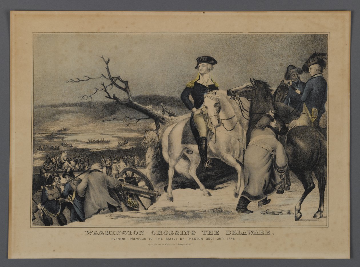 ワシントンクロッシングデラウェア、Currier＆Ives、ニューヨーク、1876年発行（手塗りのlitho） 作： アメリカの学校