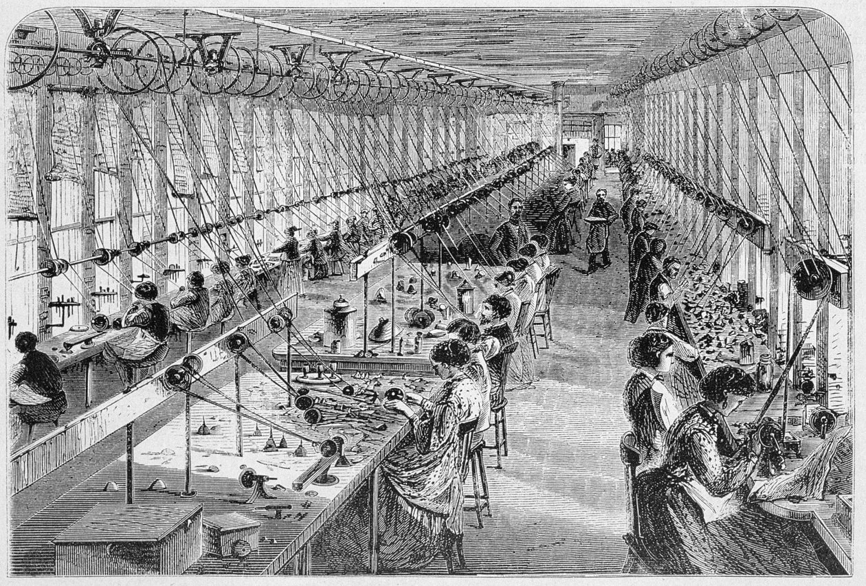 1870年、マサチューセッツ州ウォルサムの時計工場の女性（251300も参照） 作： アメリカの学校