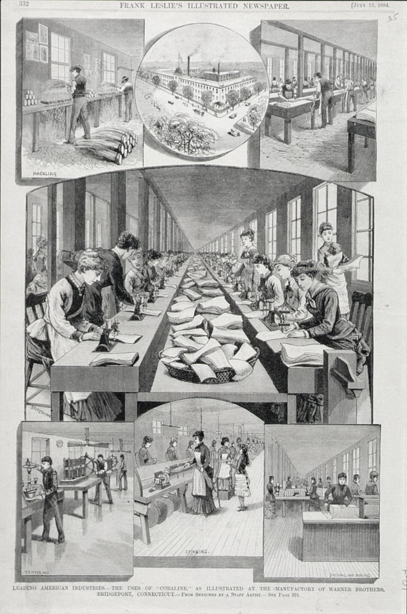 コルセットを作る女性、1884 作： アメリカの学校