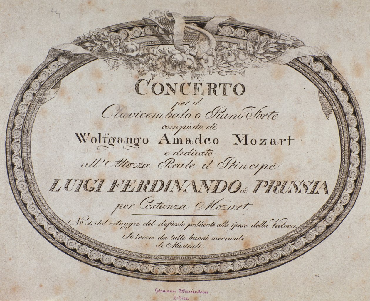 オーストリアの作曲家ヴォルフガングアマデウスモーツァルト（1756-1791）によるピアノとチェンバロのための協奏曲の楽譜の口絵。 作： オーストリア学派