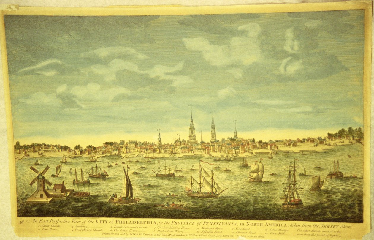 フィラデルフィア市の東の視点、1790年頃（手描きの彫刻） 作： 英語学校