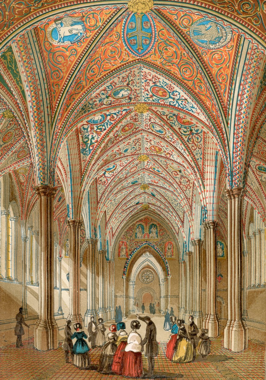 テンプル教会の内部、イギリス、ロンドン、オールドイングランド出身：写真美術館、パブ。 1847 作： 英語学校