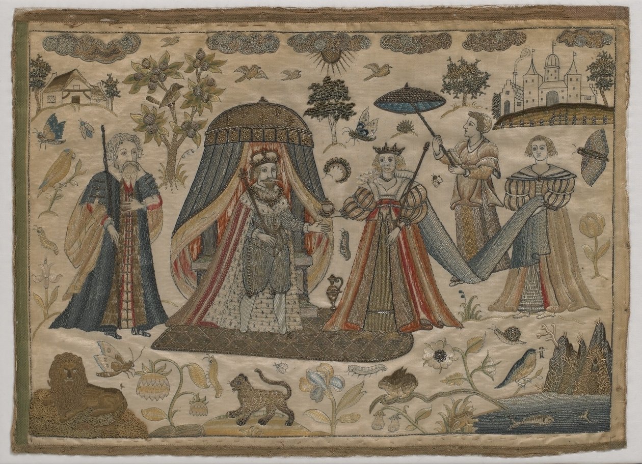 ソロモン王とシバの女王の出会い、1650年頃（平絹刺繍） 作： 英語学校