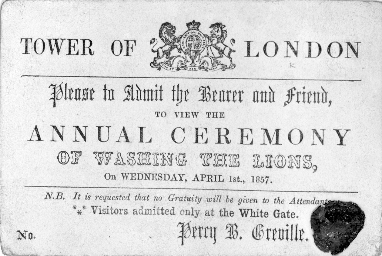ロンドン塔のチケット、1857 作： 英語学校