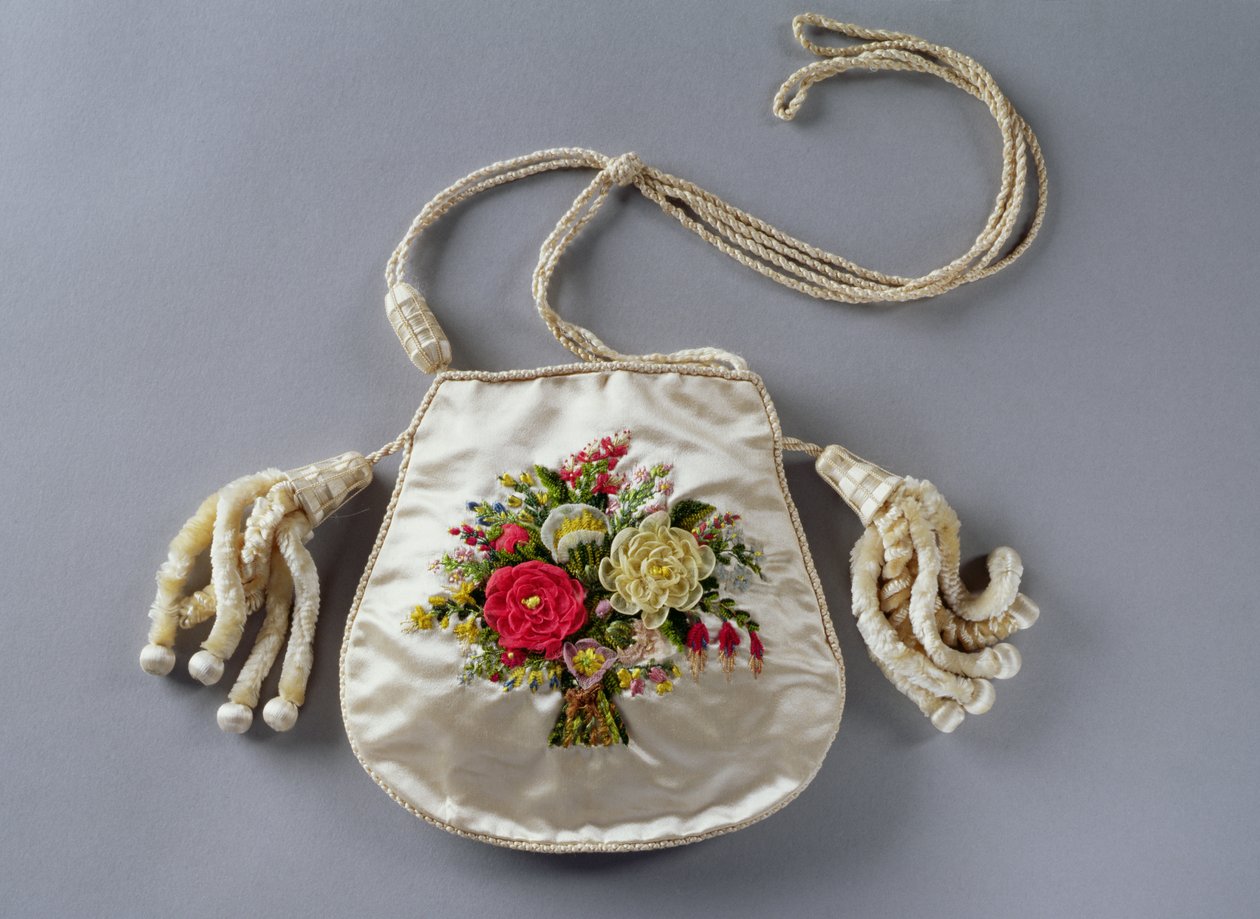 婦人用バッグ、1830年代（刺繍入りシルク） 作： 英語学校