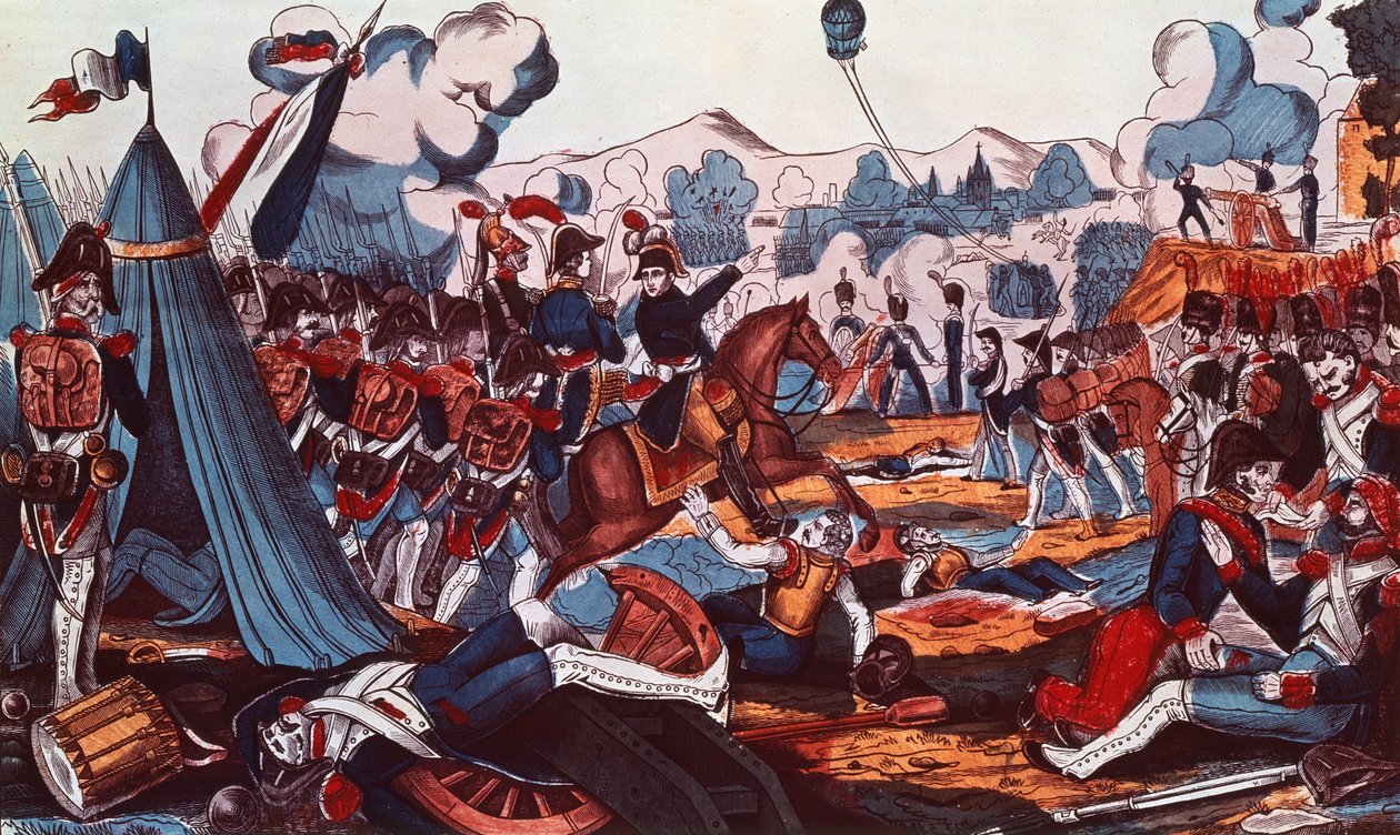 フルルスの戦い、1794年6月26日、1837年（カラー彫刻） 作： フランス語学校