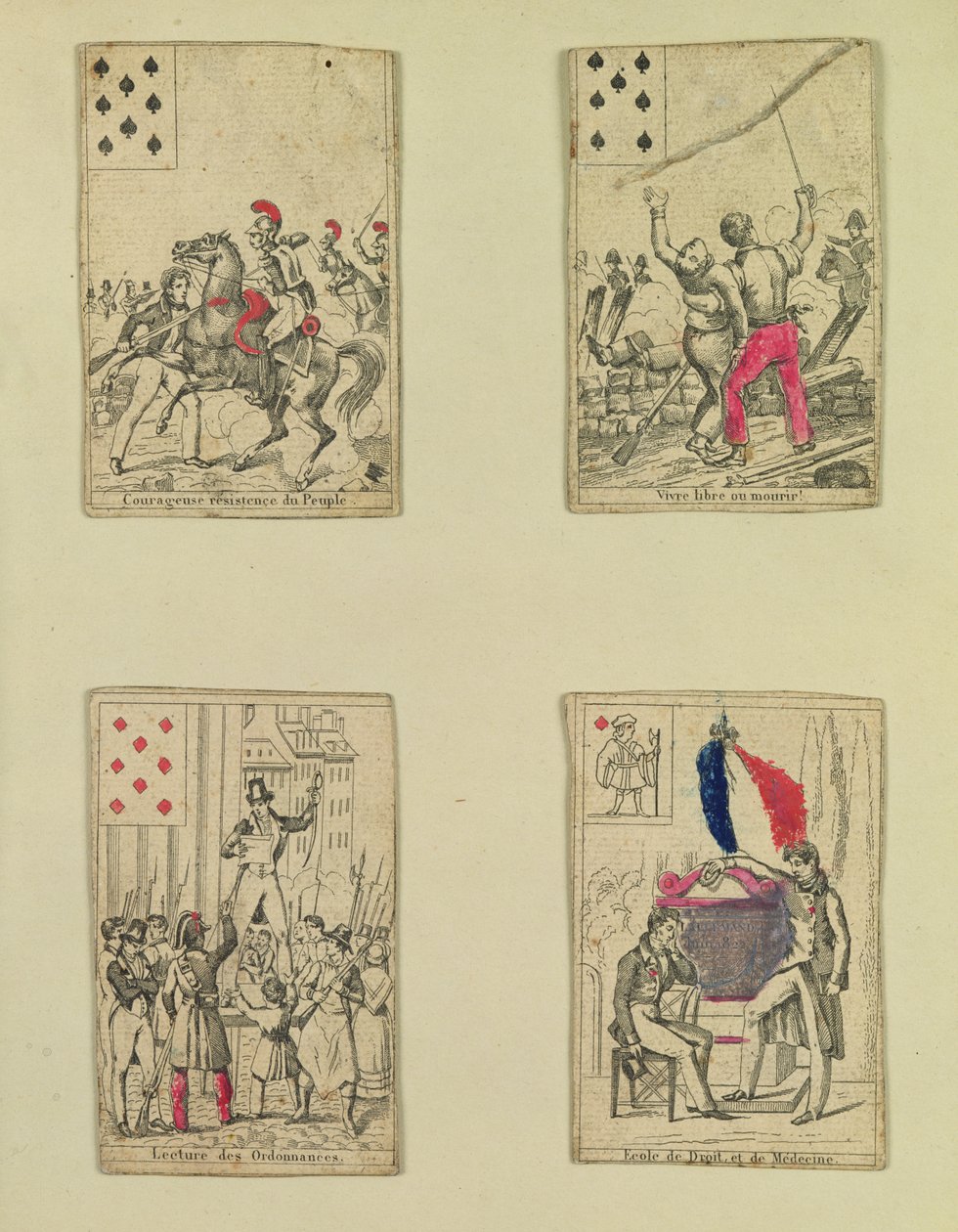 1830年7月の英雄を記念する4枚のトランプ 作： フランス語学校