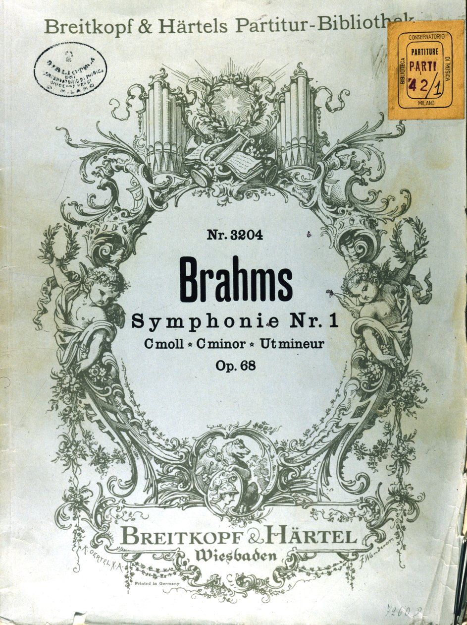 ヨハネスブラームス（1833-1897）の最初の交響曲のスコアの口絵 作： フランス語学校