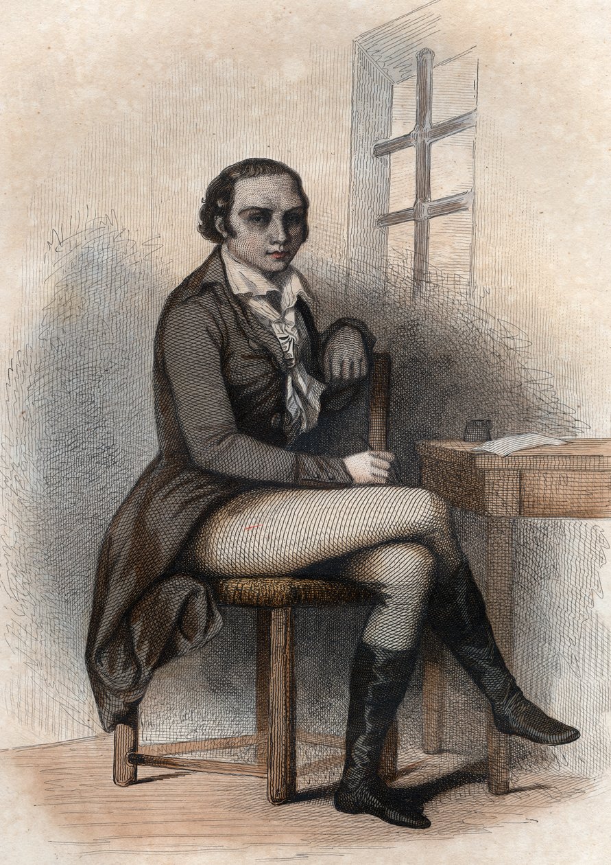 フランスの詩人、アンドレマリーシェニエ（1762-1794）の肖像。 作： フランス語学校