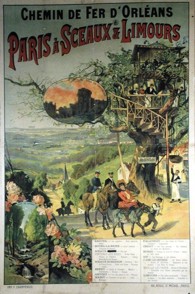 Chemin de Fer dOrleansをパリからSceauxとLimoursに宣伝するポスター 作： フランス語学校