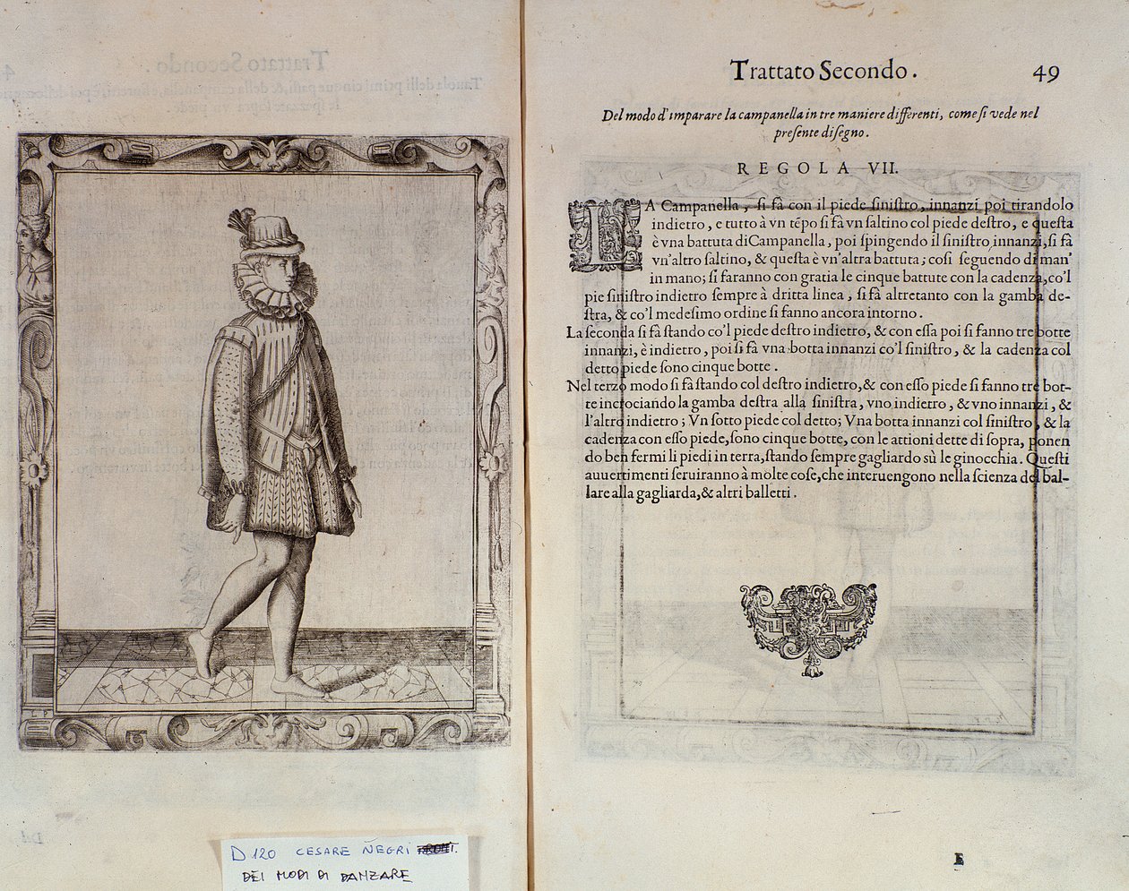 イタリアのダンサー、チェザーレネグリによるイルトロンボーン（1536-1604）と呼ばれるルグラティダモーレ（Le Grazie dAmore）のカンパネラダブルページのダンス方法、ダンス条約 作： イタリア語学校