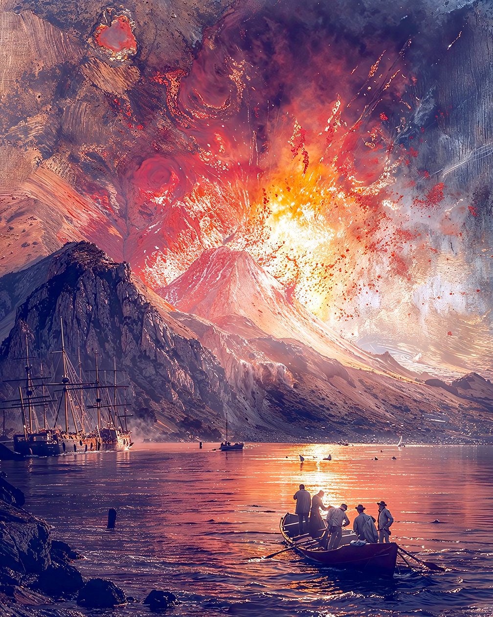 海辺の火山噴火、カスタム・キャンバス・プリント・オンライン 作： ファフタリ・アブデラヒム