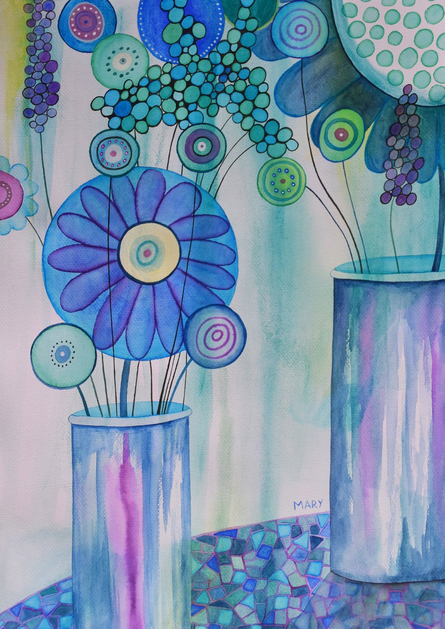 モダンフラワー 作： メアリーの水彩画