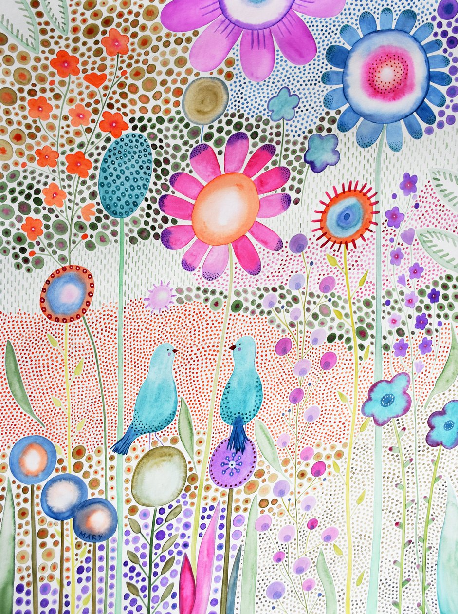 二羽の小鳥 作： メアリーの水彩画