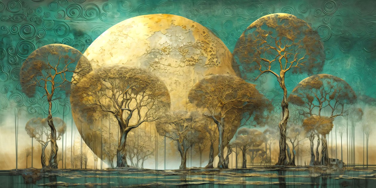 樹木の風景 ソフトなトーンのシュルレアリスム抽象画 モダンな壁飾り 作： ファフタリ・アブデラヒム